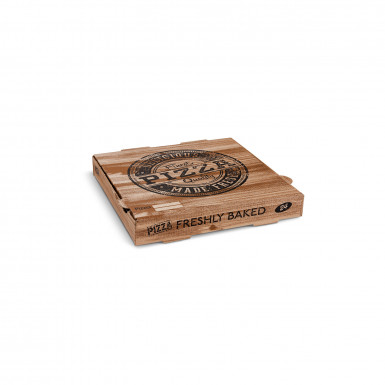 Krabica na pizzu (mikrovlnitá lepenka) H4 kraft s potlačou 24 x 24 x 4 cm [100 ks]