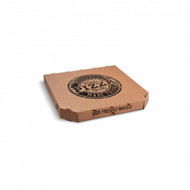 Krabica na pizzu (mikrovlnitá lepenka) E6 kraft s potlačou 33 x 33 x 3 cm [100 ks]