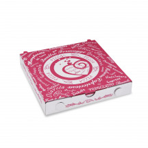 Krabica na pizzu (mikrovlnitá lepenka) C4 biela s potlačou 20 x 20 x 3 cm [100 ks]