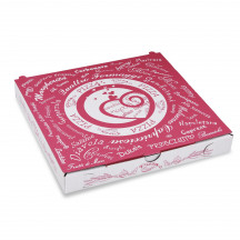 Krabica na pizzu (mikrovlnitá lepenka) C4 biela s potlačou 24 x 24 x 3 cm [100 ks]