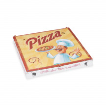 Krabica na pizzu (mikrovlnitá lepenka) C4 biela s potlačou 29,5 x 29,5 x 3 cm [100 ks]