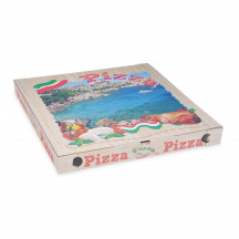 Krabica na pizzu (mikrovlnitá lepenka) G4 biela s potlačou 46 x 46 x 5 cm [100 ks]