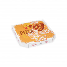 Krabica na pizzu (mikrovlnitá lepenka) E6 biela s potlačou 26 x 26 x 3 cm [100 ks]