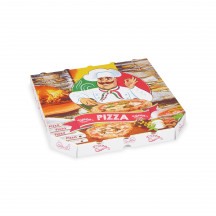 Krabica na pizzu (mikrovlnitá lepenka) E6 biela s potlačou 30 x 30 x 3 cm [100 ks]