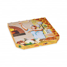 Krabica na pizzu (mikrovlnitá lepenka) E6 biela s potlačou 32 x 32 x 3 cm [100 ks]