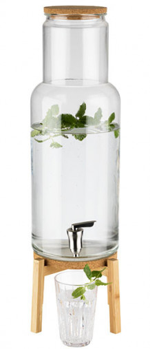 Zásobník NORDIC WOOD na nápoje 23x23 cm, výška: 60,5 cm, 7,5 l nádoba sklo, drevo