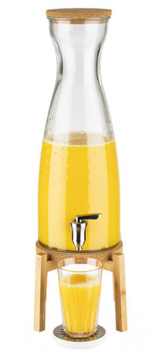 Zásobník FRESH WOOD na nápoje 24x23 cm, výška: 56,5 cm, 4,5 l nádoba sklo, základňa+kryt - bledohnedá drevo