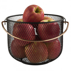 Košík pečivo/ovocie Ø 21 cm, výška: 16,5 cm kov, farba čierna, rúčky medený look