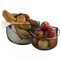 Košík pečivo/ovocie Ø 21 cm, výška: 16,5 cm kov, farba čierna, rúčky medený look