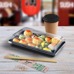 Miska na Sushi (rPET) čierna 185 x 127 x 20 mm + viečko [400 sád]