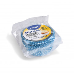 Cukrárenský košíček (PAP) Bodky bielo/modrý Ø50 x 30 mm [40 ks]