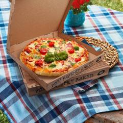 Krabica na pizzu (mikrovlnitá lepenka) H4 kraft s potlačou 36 x 36 x 4 cm [100 ks]